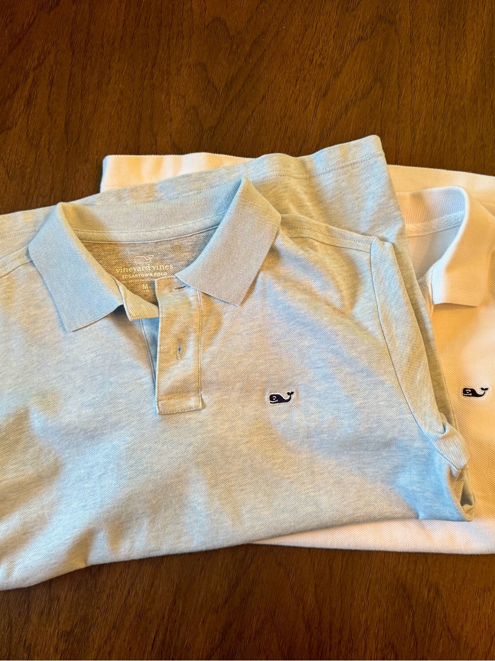 Boys Vineyard Vines Light heather blue and white knit Polo Shirt pair